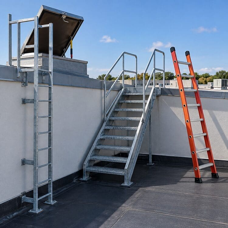 Commercial roof access methods fall protection